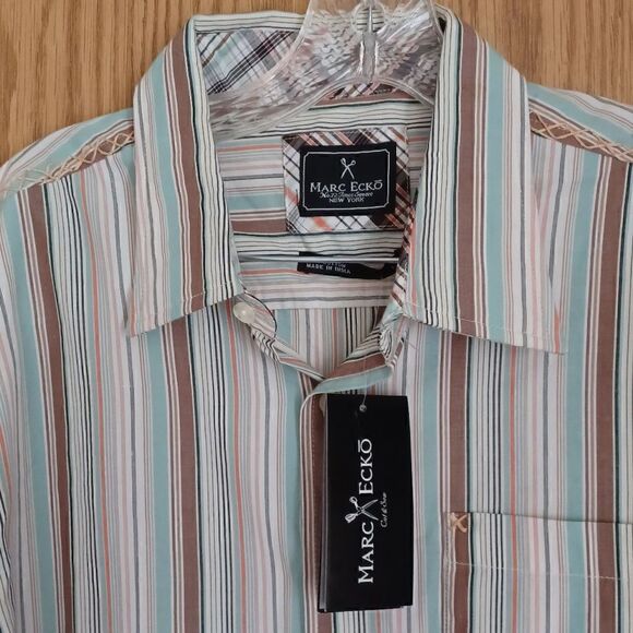 Marc Ecko Long Sleeve Multicolor Stripe Button down Shirt NWT size L - Picture 8 of 8